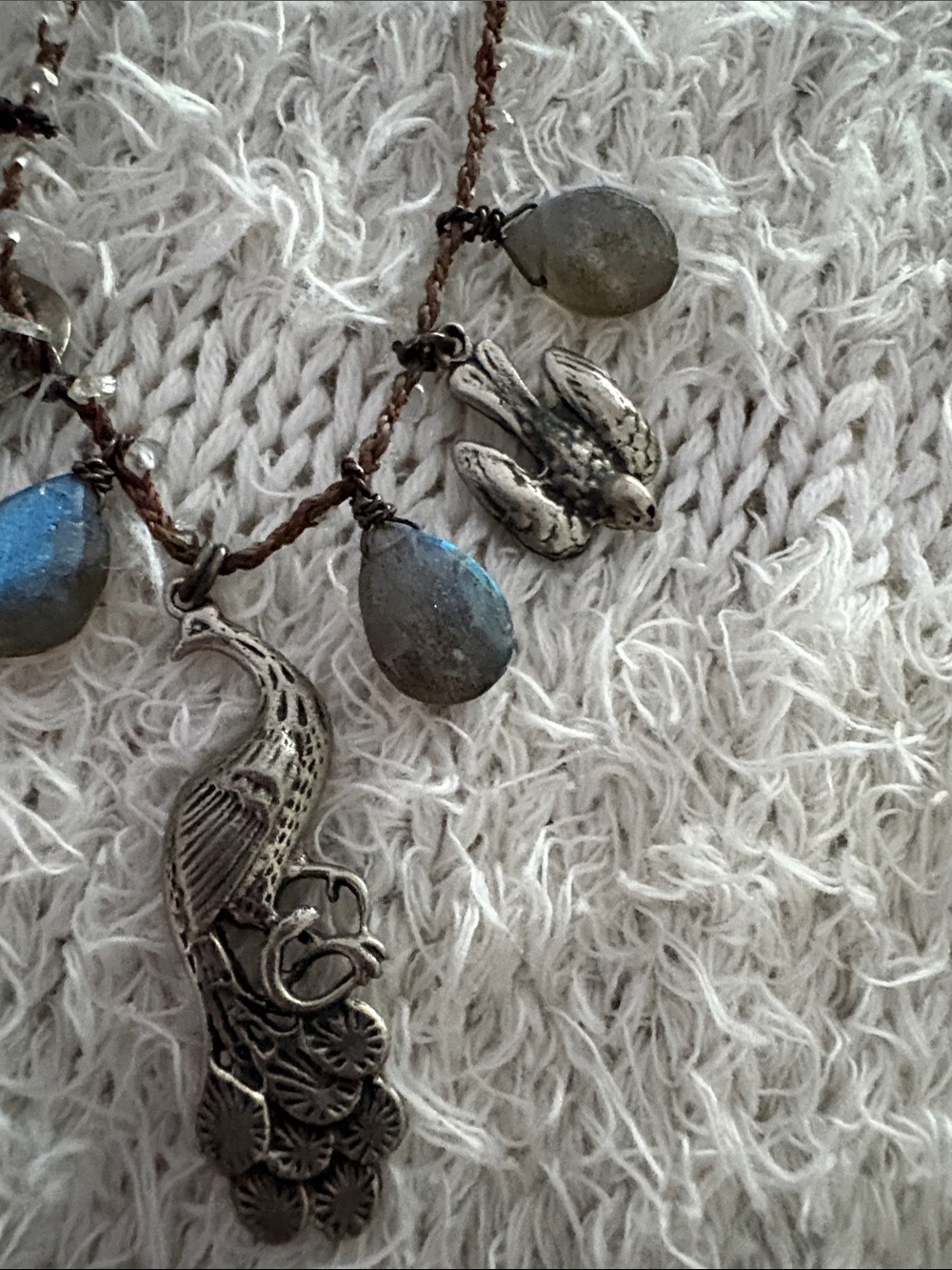 Love Heals Silver Leaf Necklace with Blue Teardrop Accents - Picture 4 of 5
